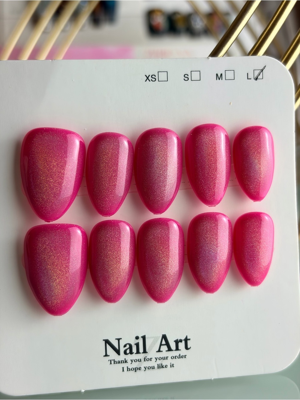 Holographic Hot Pink Press-On Nails - Almond Set